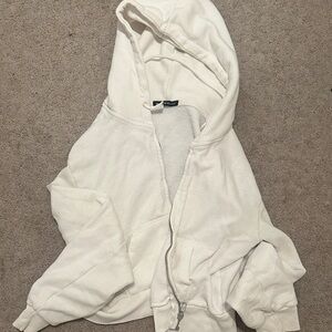 Brandy Melville Cozy White Zip-Up Hoodie